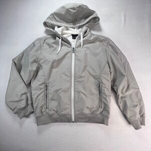 Nike Kids Vintage Full Zip Hooded Windbreaker Jacket Grey Fleece Lined L 12-14